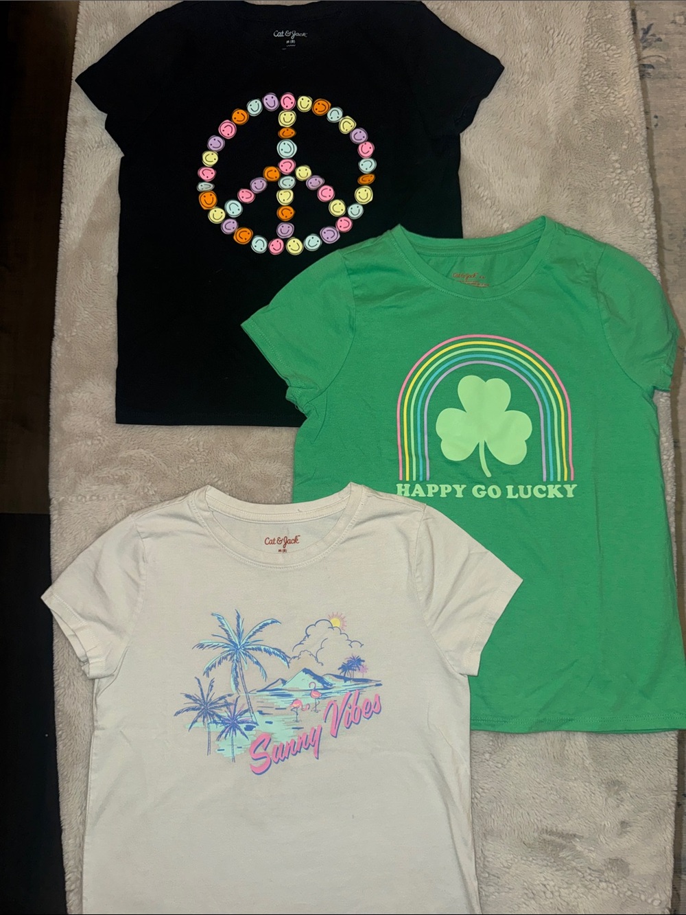 Cat & Jack Black, Green & White Girls Graphic Tee Trio